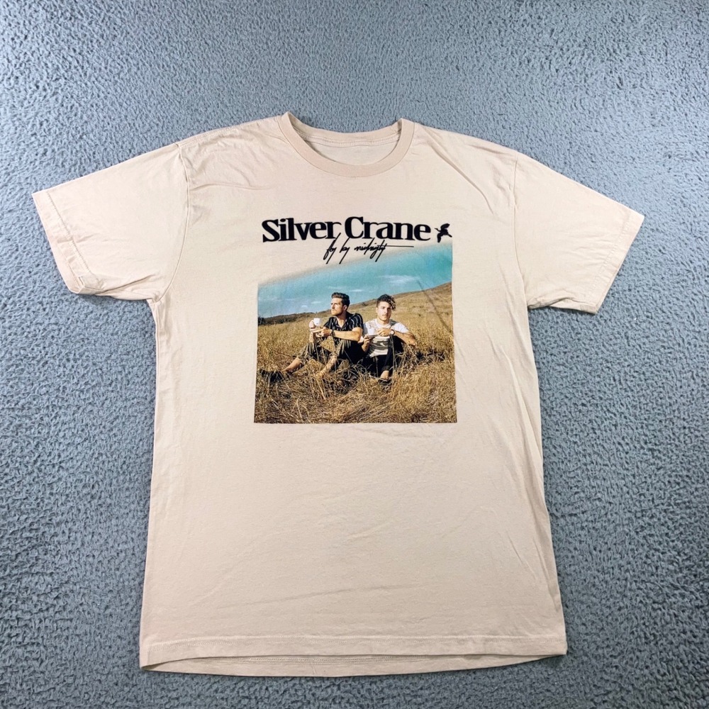 Fly By Midnight Silver Crane Graphic Tee Indie Pop Band Shirt Tan Cream Mens‎ L